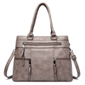 Borsa tote vintage color talpa con trama litchi e tasche multiple con cerniera - Grigio