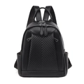 Minimalist black quilted faux leather backpack with V-shape stitching and silver zippers - Black