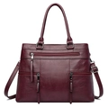Borsa tote vintage bordeaux in ecopelle martellata con tasche multi-zip funzionali - Borgogna