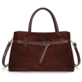 Dunkelbraune Shopper-Tasche aus Wildleder mit Lederriemen und edlen Metallschnallen - Braun
