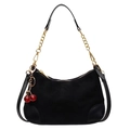Borsa sottospalla in camoscio nero con catena dorata e ciondolo a ciliegia - Nero Con Pendente