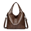 Dark brown retro leather tote bag with grainy texture and adjustable shoulder straps - Brown