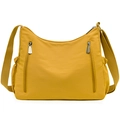 Large mustard yellow oxford cloth crossbody bag with multiple pockets and wide strap - Yellow