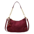 Borsa sottobraccio in pelle scamosciata bordeaux con catena d'oro e ciondolo a ciliegia - Rosso Vino con Ciondolo