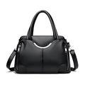 Minimalist black lychee leather handbag for women with silver metal trim and dual handles - Black