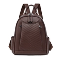 Dark brown faux leather backpack for women with V-shaped quilting and pebble texture - Brown