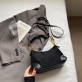 Elegant black suede underarm bag with gold chain detail and leather patchwork - Black without Pendant