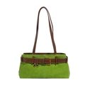 Bolso de hombro retro verde hierba en ante sintético con correa marrón y hebilla de oro - Verde