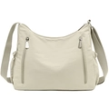 Cremeweiße Hobo-Umhängetasche aus Nylon mit vertikalen Reißverschlüssen und elastischen Taschen - Beige