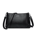Minimalist black lychee leather crossbody bag for women with silver adjustable strap - Black