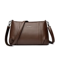 Elegant dark brown pebble leather crossbody bag for women with silver metal logo and strap - Brown