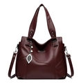 Deep wine red pebbled leather tote bag with silver leaf charm and pearl detail - Burgundy