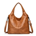 Brown grainy leather Hobo tote bag with wide handle and adjustable shoulder strap - Yellow