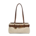 Bolso de hombro retro beige crema con hebilla marrón y detalles vintage únicos - Caqui