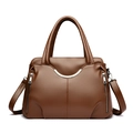 Classic dark brown tote bag with pebble texture and gold metal detail for women - Brown