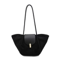 Minimalist black suede and leather tote bag with elegant gold metal buckle - Black