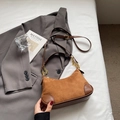 Brown suede and leather underarm bag with vintage gold chain strap in chic urban style - Brown No Pendant