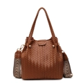 Braune geflochtene Tragetasche mit breitem Vintage-Gurt und minimalistischem Design - Hellbraun