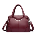 Elegant wine red leather tote bag with lychee texture and dual handles - Burgundy