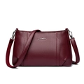 Burgundy litchi grain leather crossbody bag for women with silver metal logo and long strap - Burgundy
