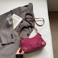 Chic burgundy suede hobo bag with adjustable strap and gold chain detail on grey blazer - Wine Red Without Pendant