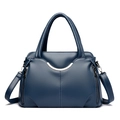 Navy blue faux leather handbag with lychee texture and silver half-moon hardware detail - Blue