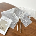 Detail of white organza detachable collar with floral lace edging and bow embroidery - Style 4 Single Layer Butterfly Bow