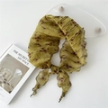 Ginger yellow floral pleated silk scarf for women with small flower print and wavy edges - 60*60*105cm / Yellow Floral (No. 5 Embossed)