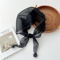 Foulard triangle en lin noir uni avec pompons décoratifs et texture légère - 60*60*96cm / Noir