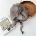 Solid taupe cotton linen scarf with black floral accent and semi-transparent texture - 60*60*96cm / Graphite