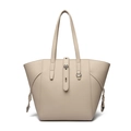 Beige lychee pattern leather tote bag with decorative buckle and large capacity - Off White