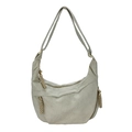 Beige corduroy crescent crossbody bag with braided tassel zipper pulls in a casual style - Off White