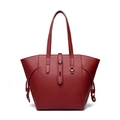 Retro burgundy tote bag in lychee pattern leather with metal buckle and dual handles - Red
