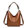 Sac hobo marron à motif crocodile avec poignée et bandoulière réglable en cuir - Marron Jaune