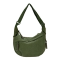Dark green corduroy crossbody crescent bag with adjustable strap and textured finish - Green