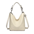 Creamy white crocodile embossed bucket bag with short handle and adjustable strap - Off White