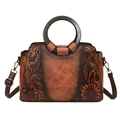 Borsa retrò color caramello con goffratura floreale, manici tondi e tracolla regolabile - Marrone Giallastro