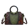 Borsa retrò in pelle con goffratura floreale sfumata verde e tracolla regolabile - Verde Scuro