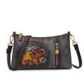 Borsa a tracolla vintage grigio antracite con motivo a elefante colorato in rilievo - Grigio