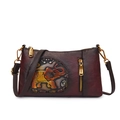 Borsa a tracolla vintage in pelle rosso scuro con motivo a elefante goffrato colorato - Rosso