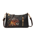 Black textured leather crossbody bag featuring an ornate embossed elephant design - Black