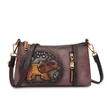Vintage crossbody bag in dark purple textured leather featuring an elephant embossed pattern - Purple
