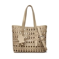 Borsa tote beige traforata al laser con ciondolo a gatto e tracolla rimovibile - Albicocca