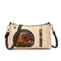 Ethnic retro crossbody bag with colorful elephant motif on beige lychee leather - Off White