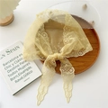 Beige lace embroidered hair scarf with floral patterns on a wooden tray - Lace Lotus Leaf Flower Style / 28*130cm / Light Yellow