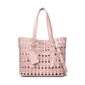 Light pink hollow laser-cut tote bag with shoulder strap and cat-shaped charm - Pink