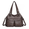 Sac fourre-tout marron foncé vintage grain de litchi avec plusieurs poches et sangle - Chameau