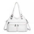 Sac à bandoulière en cuir PU blanc avec plusieurs poches zippées fonctionnelles à l'avant - Blanc