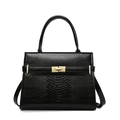 Black vintage embossed handbag with golden hardware and snakeskin textured panel - Single Bag / Black