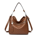 Brown faux leather multi-layer shoulder bag with diamond pattern and metal charm decoration - Brown